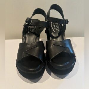 Kork Ease Black Leather/Suede Wedges 38